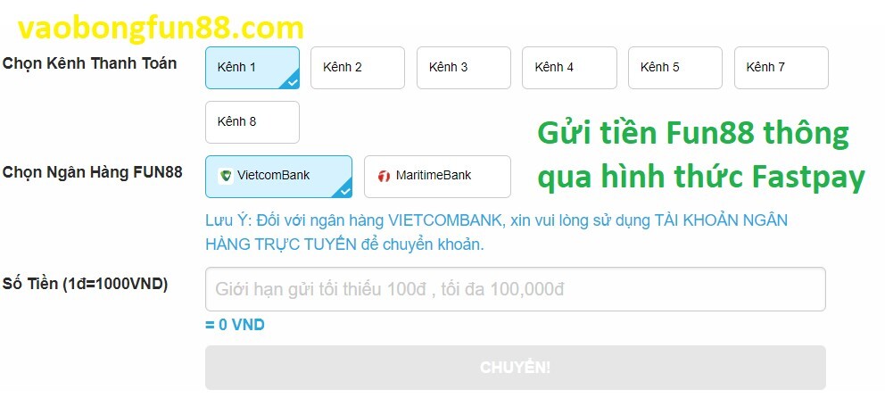 Gửi tiền Fun88 nhanh chóng trong một nốt nhạc 9 Gửi tiền FUN88 qua Fastpay